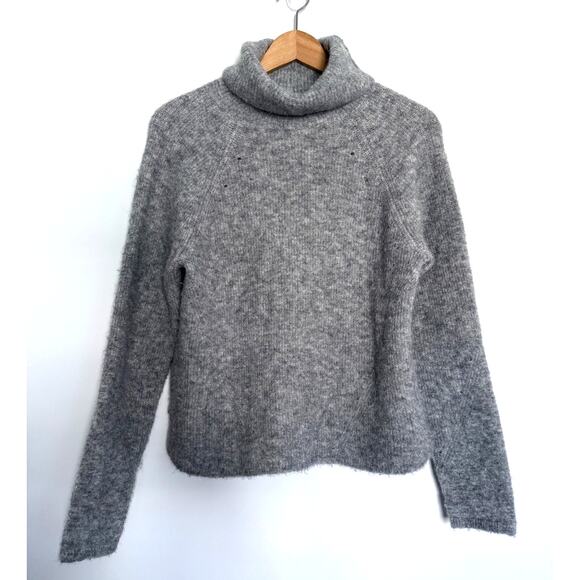 ALICIA ADAMS ALPACA gray fuzzy baby wool turtleneck pullover luxe sweater top - Picture 1 of 8